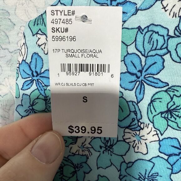 Lands’ End Women’s Sleeveless Floral Shift Dress Size S 6-8 Aqua Blue - Picture 7 of 8